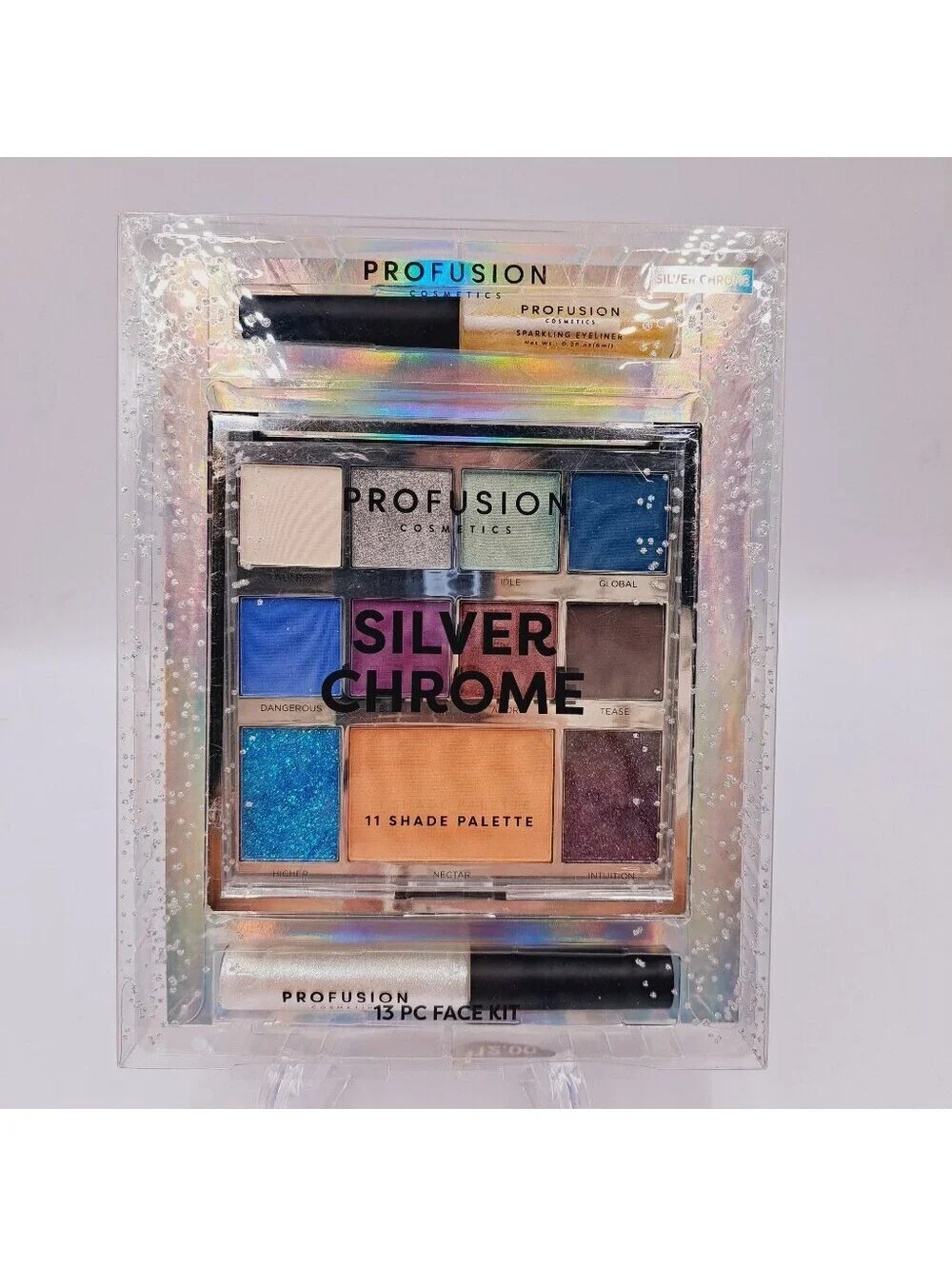 Profusion Silver Glitters Chrome 13 Eyeshadow Palette Holiday Make Up Face Kit